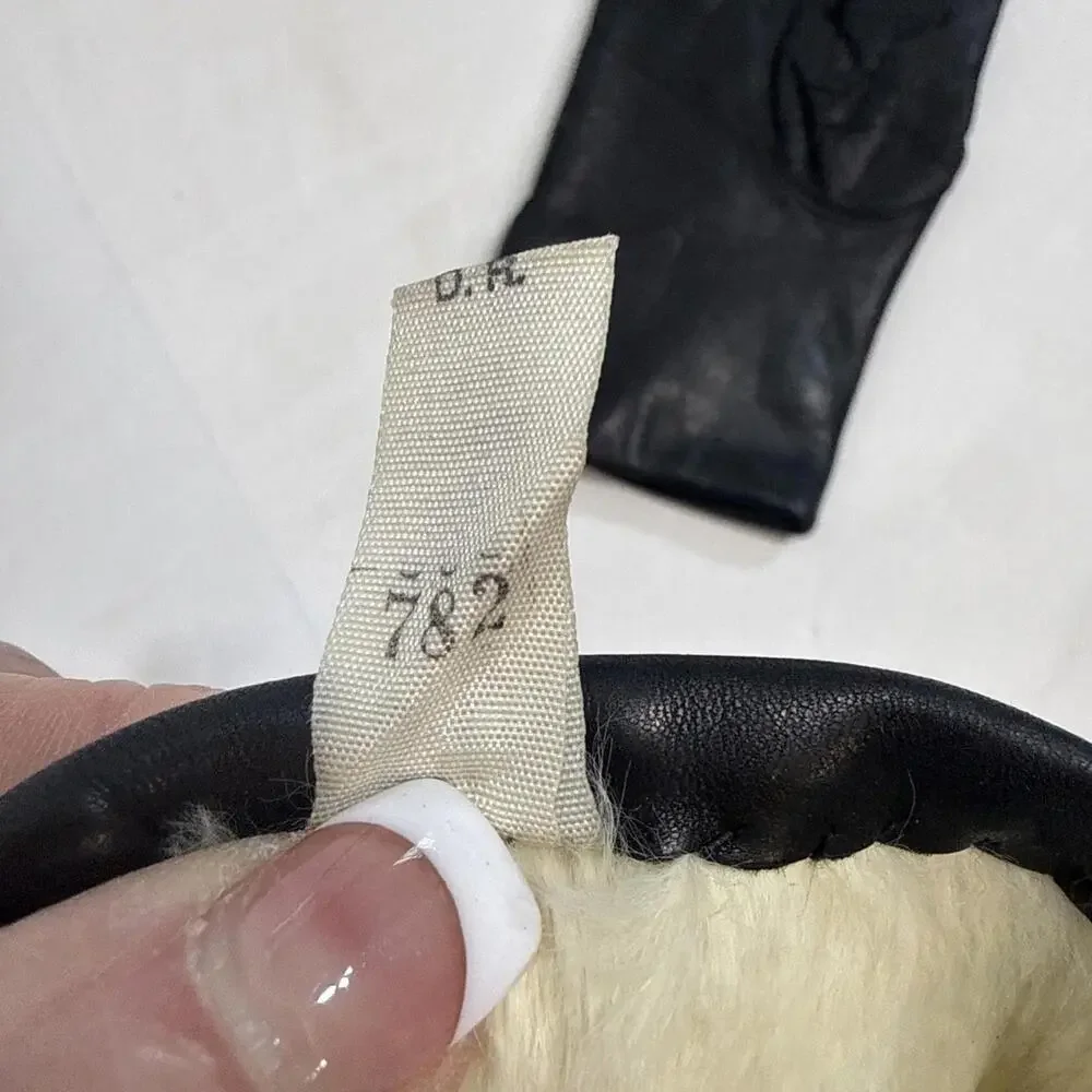 Macy’s Italian Black Vintage Leather Gloves Rabbit-Lined Gloves Women's Size 6.5